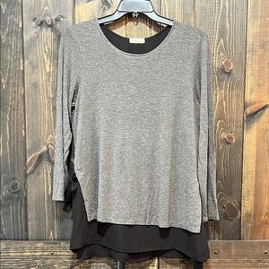 Pebble & Stone Layered Tunic Top XL Black Grey Soft Stretch Lagenlook Minimalist